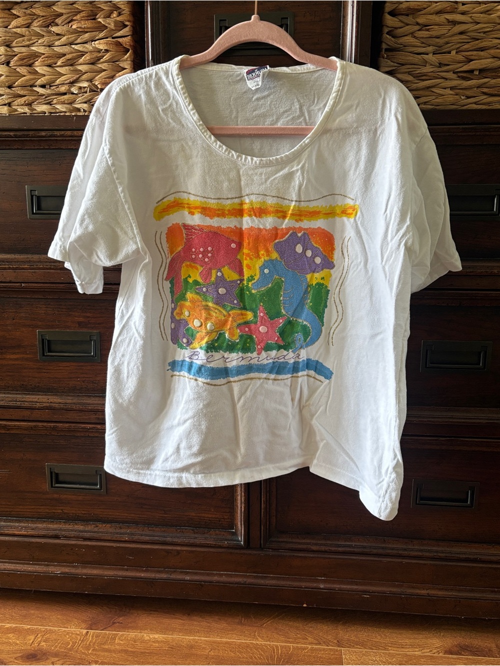 Women’s White Graphic Tee with Colorful Sea Life Print